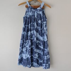 Bellambra Dress Women's S Blue Tie-Dye Linen Shift Halter Tie Neck Sleeveless